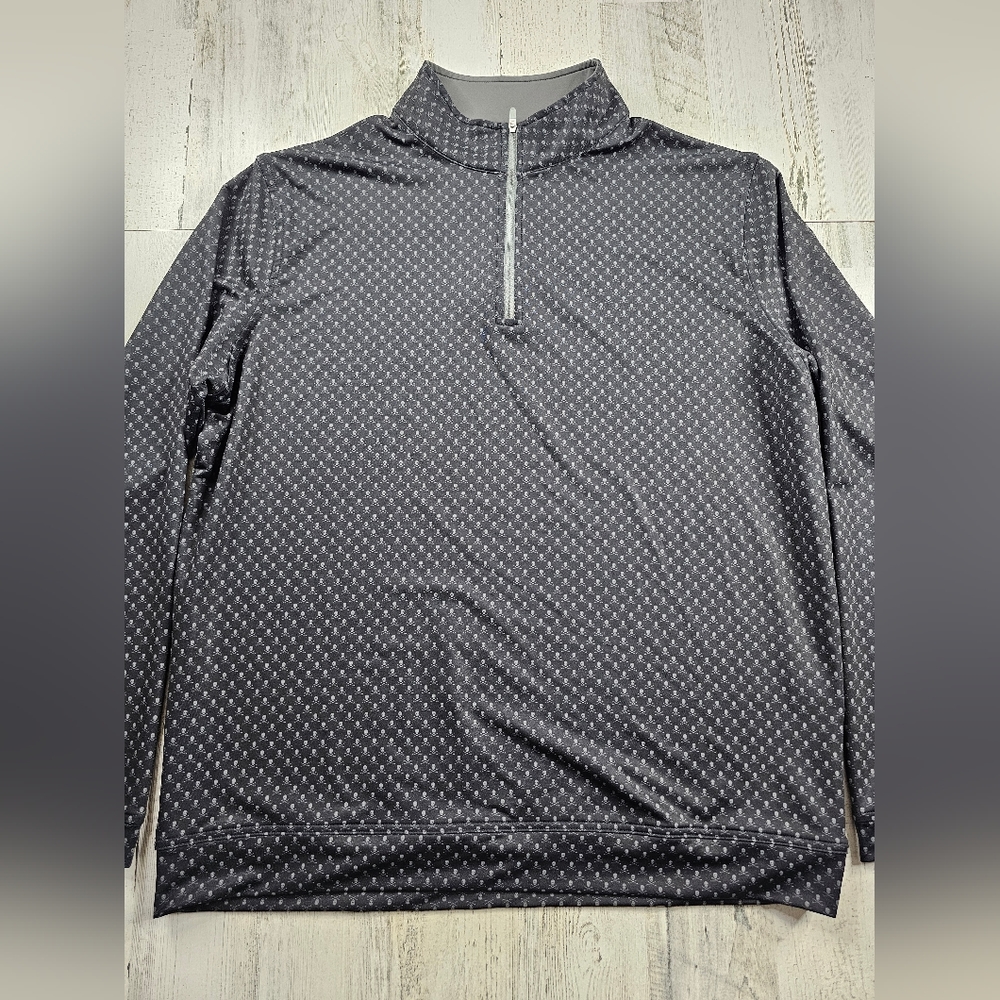 Peter Millar Crown Sport Black Gray Skull Bones Quarter Zip Pullover Men's Sz XL